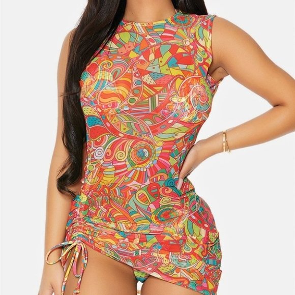 . Other - Ruched Mesh Sleeveless Swimwear Coverup Dress